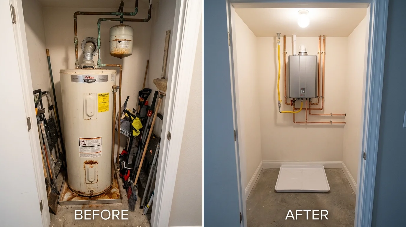 Tank water heater versus wall-mounted tankless unit comparison for Greenville, RI homeowners